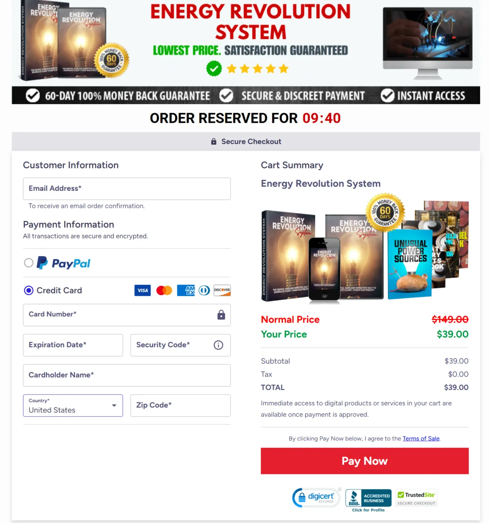 Energy Revolution System Price checkout page